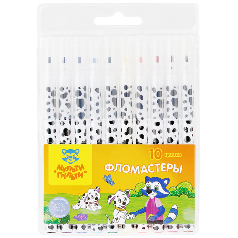 Фломастеры Мульти-Пульти "Енот и далматинцы", 10цв., смываемые, блистер WP_11620