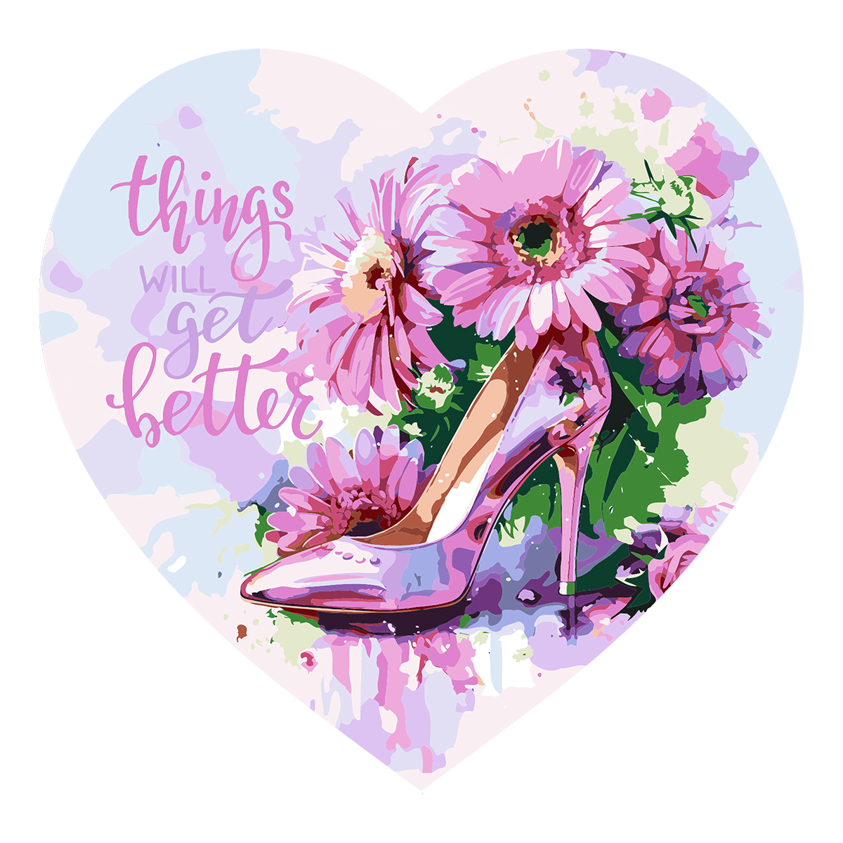 Картина по номерам на фигурном холсте ТРИ СОВЫ "Женские радости", форма сердце, с акриловыми красками и кистями FCF30_00002