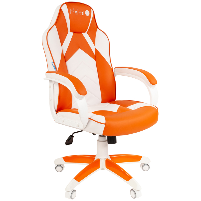 Кресло игровое Helmi HL-S17 "Arrow", экокожа, белая/оранжевая, механизм качания 322029