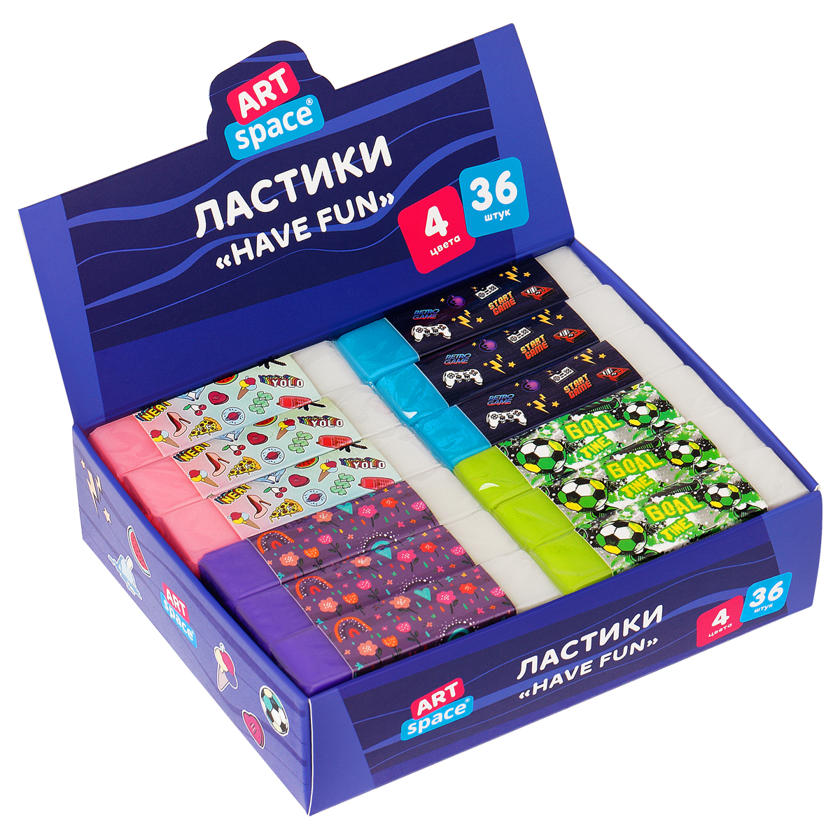 Ластик ArtSpace "Have Fun", прямоугольный, ЭКО-ПВХ, 60*15*10мм ER_44729