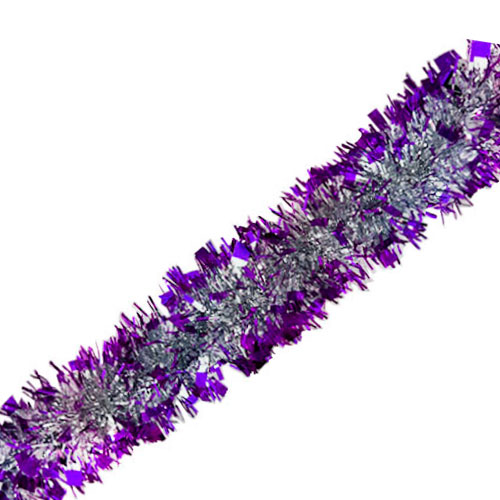 Мишура 1.6м d-5см серебро фиолетовые кончики 