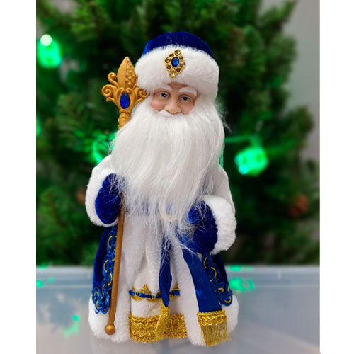 Дед Мороз под елку в синем 30 см, русская мелодия