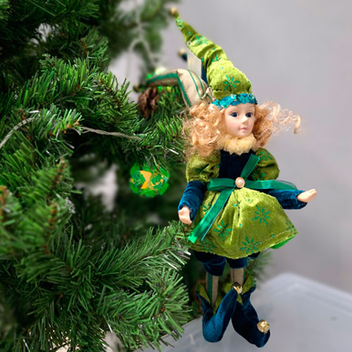 Новогодняя игрушка Эльф, 45 см, со сгибающимися руками и ногами зеленый, изумруд