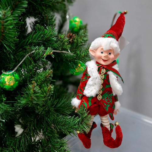 Новогодняя игрушка Эльф, 45 см, со сгибающимися руками и ногами красный, белый
