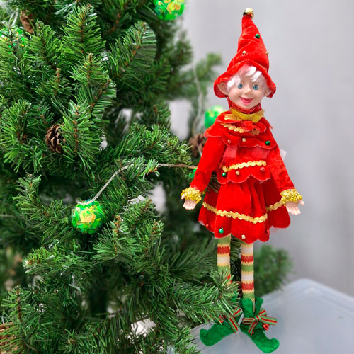 Новогодняя игрушка Эльф, 48 см, со сгибающимися руками и ногами красный