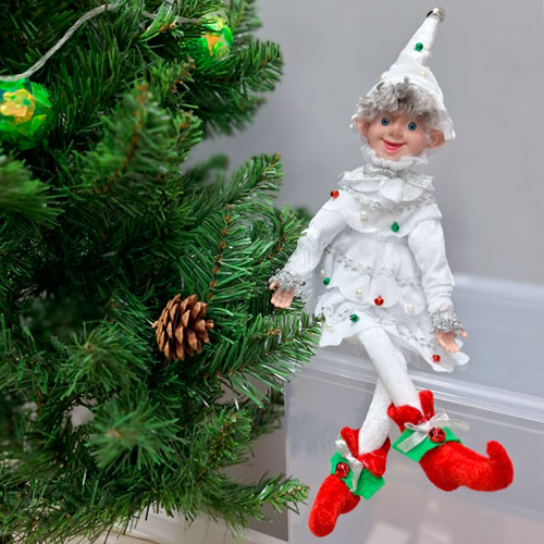 Новогодняя игрушка Эльф, 48 см, со сгибающимися руками и ногами белый
