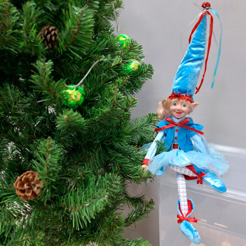 Новогодняя игрушка Эльф, 48 см, со сгибающимися руками и ногами голубая юбка