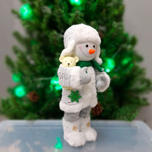 Новогодняя игрушка Снеговик в шапке с шарфом 33 см