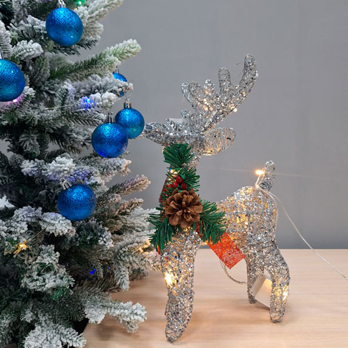 Олень светящийся 30 см серебро M-269