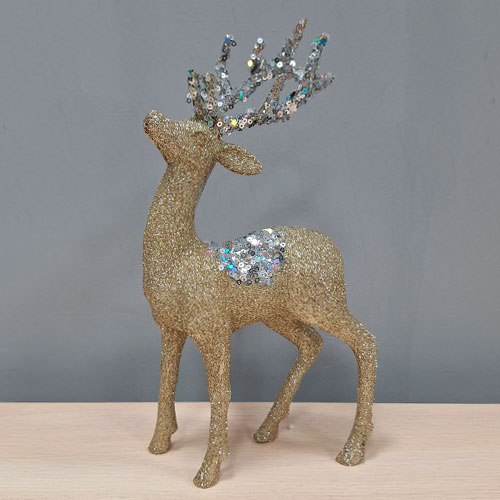 Олень декор блестки золото 28см XQ32