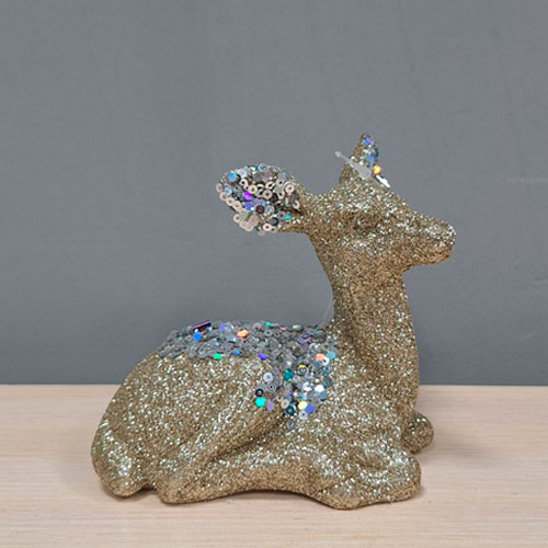 Олень декор блестки золото 12см XQ94