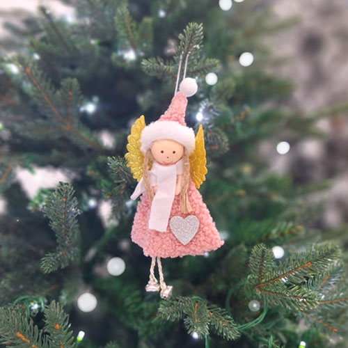 Новогодняя игрушка-подвеска Ангелочек с колокольчиком 19см