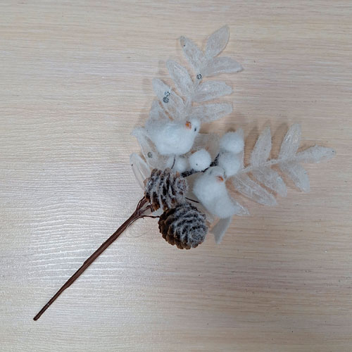 Веточка декор заснеженная с птичками 24,5см KM-1323