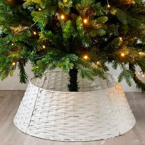 "Декоративное плетёное ограждение" под елку, белый, h-23см, d-48см/68см