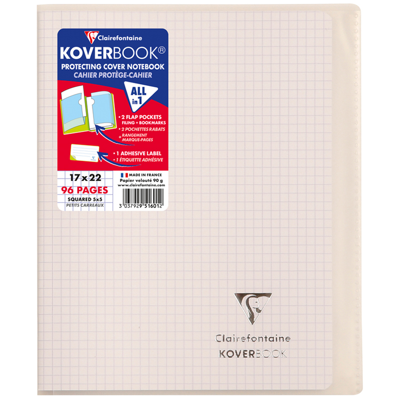 Бизнес-тетрадь 48л., 170*220мм, клетка Clairefontaine "Koverbook", пластик. обложка, белая, 90г/м2 9