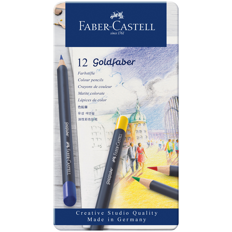Карандаши цветные Faber-Castell "Goldfaber" 12цв., круглые, заточен., метал. коробка 114712