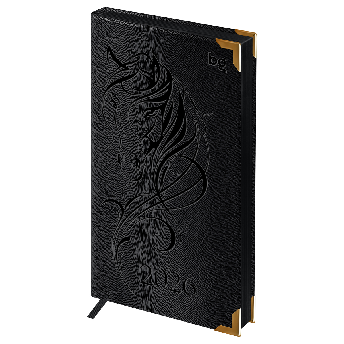 Еженедельник датированный 2026г., 90*165, 64л., твердый переплет, кожзам, BG "Horse. Shade", черный, цветной срез Wd_09833