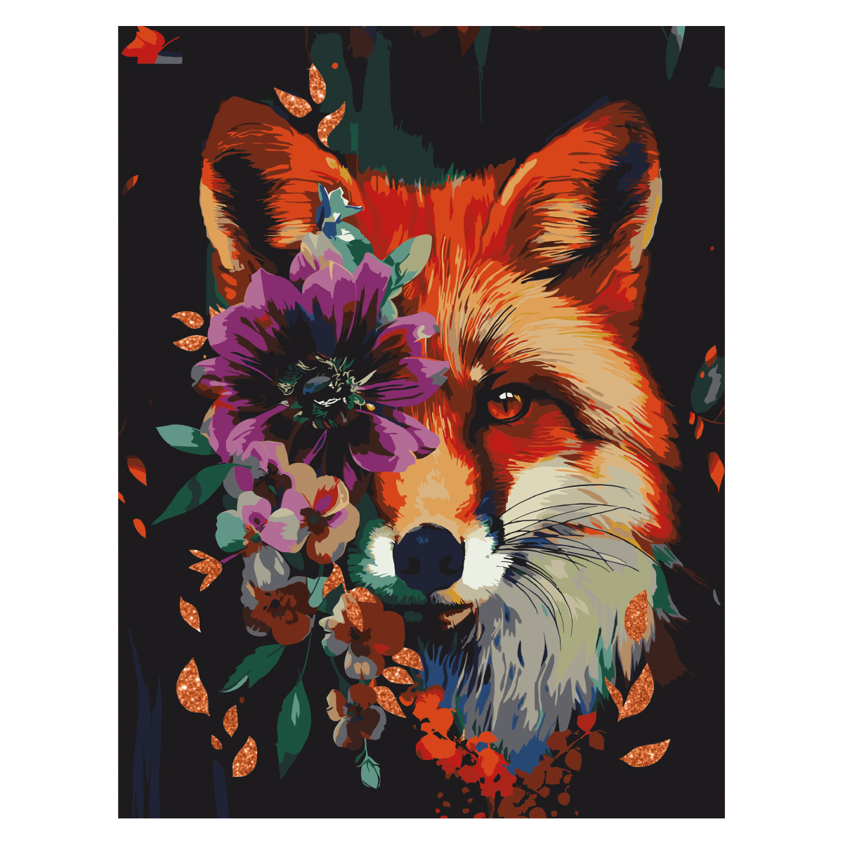 Картина по номерам на холсте с глиттером ТРИ СОВЫ "Лиса с цветами", 30*40, с акриловыми красками и кистями КХг3040_57059