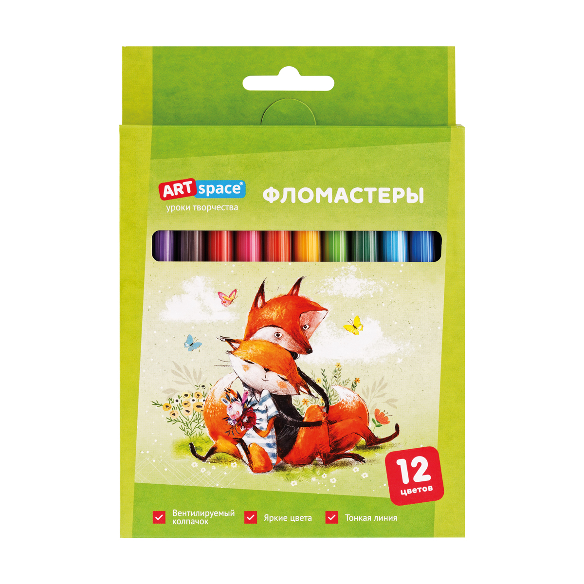 Фломастеры ArtSpace "Рисунки. Lovely animals", 12цв., смываемые, картон, европодвес WP_71696
