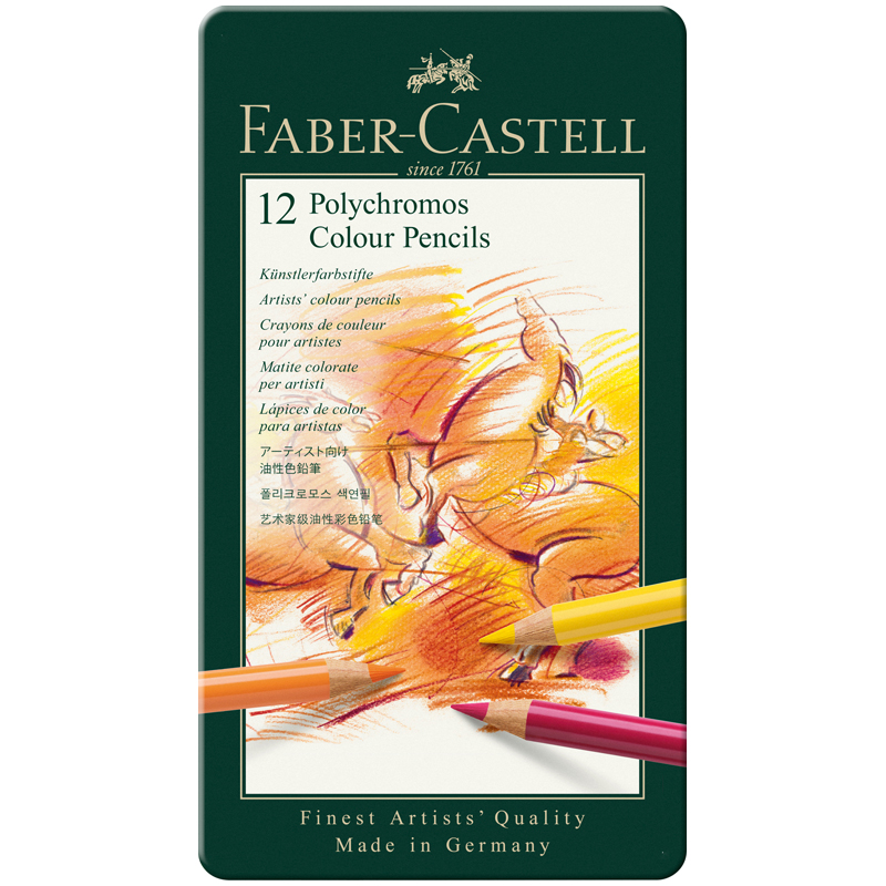 Карандаши цветные художественные Faber-Castell "Polychromos" 12цв., заточен., метал. коробка 110012
