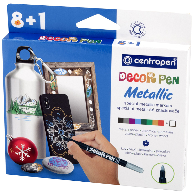 Набор маркеров для декорирования Centropen "Decor Pen Metallic 2737" 08цв.+1, пулевид, 1,5мм, картон. уп., европодвес 5 2737 0901
