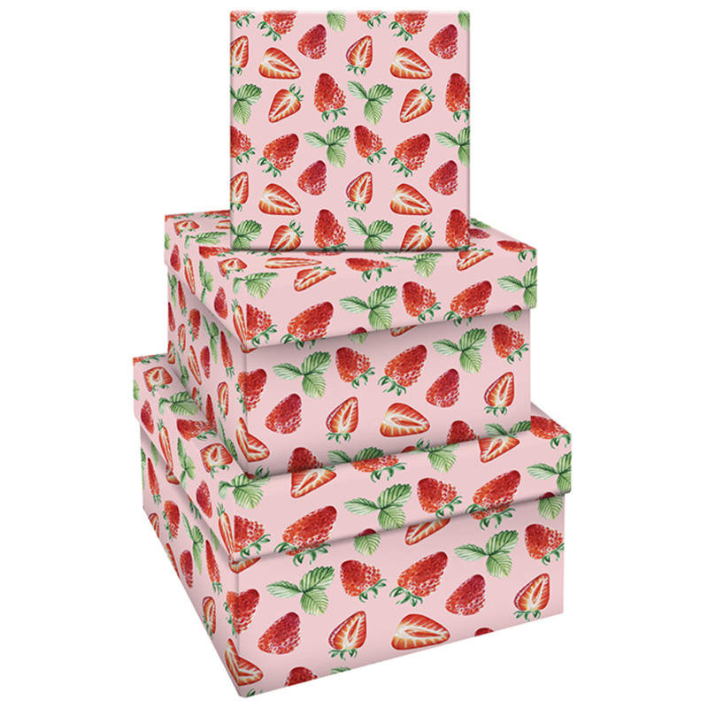 Набор квадратных коробок 3в1, MESHU "Strawberry", (19,5*19,5*11-15,5*15,5*9см) MS_46586
