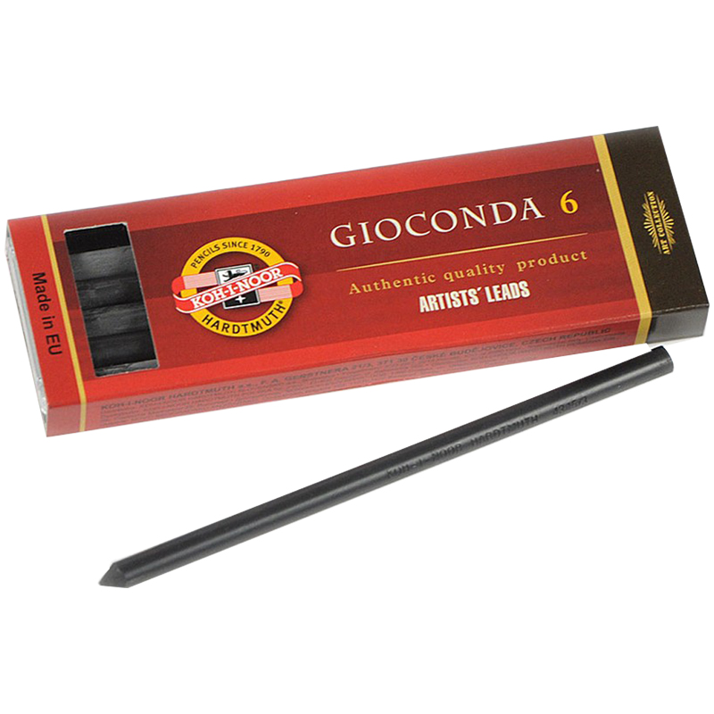 Грифели для цанговых карандашей Koh-I-Noor "Gioconda", 6B, 5,6мм, 6шт., круглый, пластиковый короб (