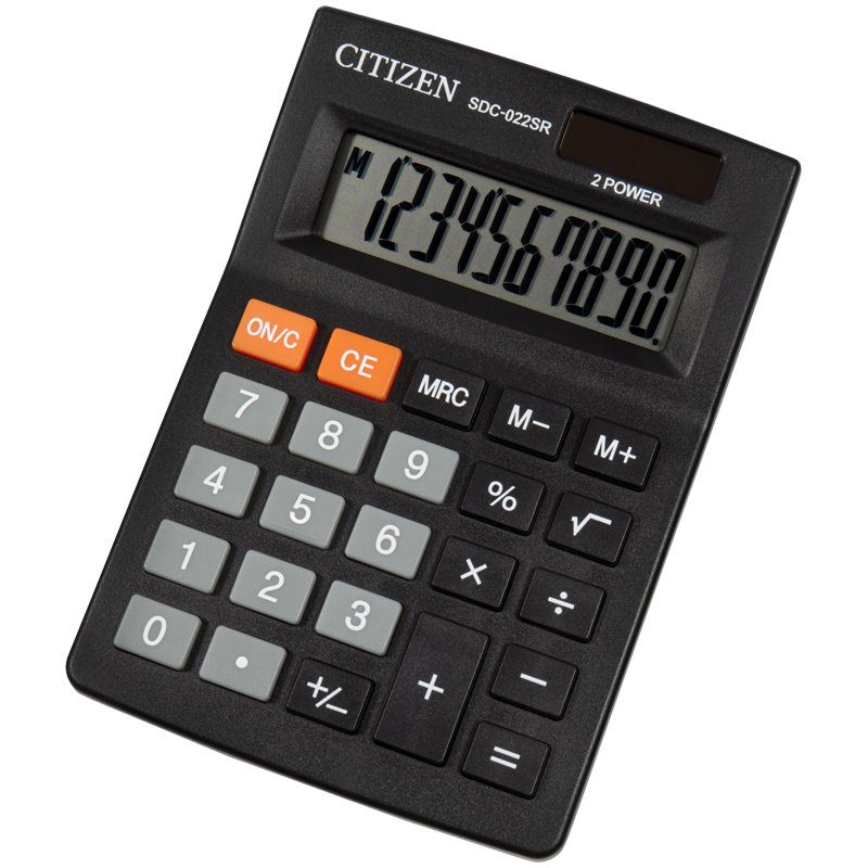 Калькулятор настольный Citizen SDC-022SR, 10 разрядов, двойное питание, 88*127*23мм, черный SDC-022S