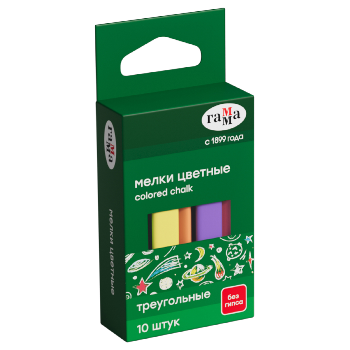 Мелки цветные Гамма, 10шт., мягкие, треугольные, картонная коробка, европодвес 909192