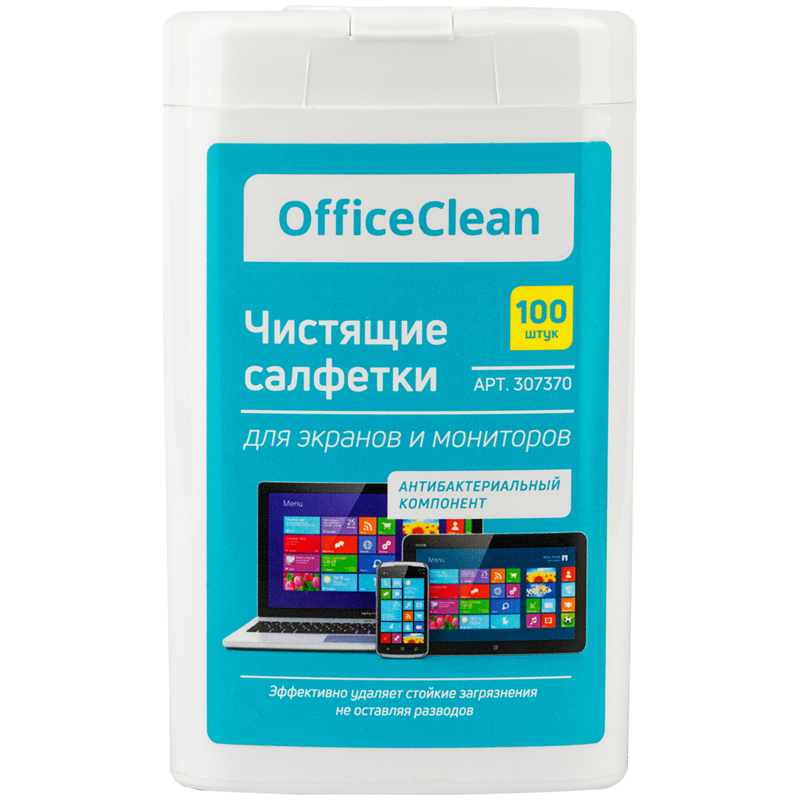 Влажные портативные чистящие салфетки OfficeClean для экранов и мониторов, 100шт. (малая плоская туба) 307370