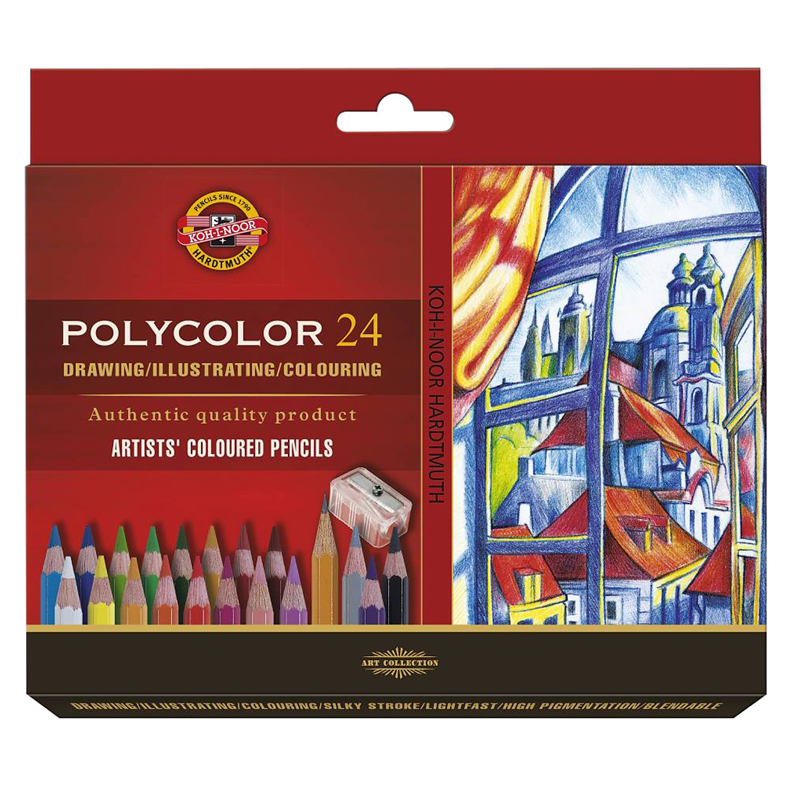 Карандаши цветные художественные Koh-I-Noor "Polycolor 3834", 24цв., заточен.+ точилка+2 ч/гр. кар. 