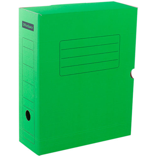 Короб архивный с клапаном OfficeSpace, микрогофрокартон, 100мм, зеленый, до 900л. 225410