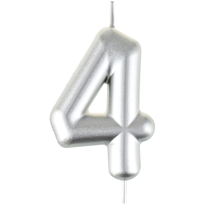 Свеча для торта с держателем MESHU "Цифра 4", 6см, серебряная, блистер MS_59754