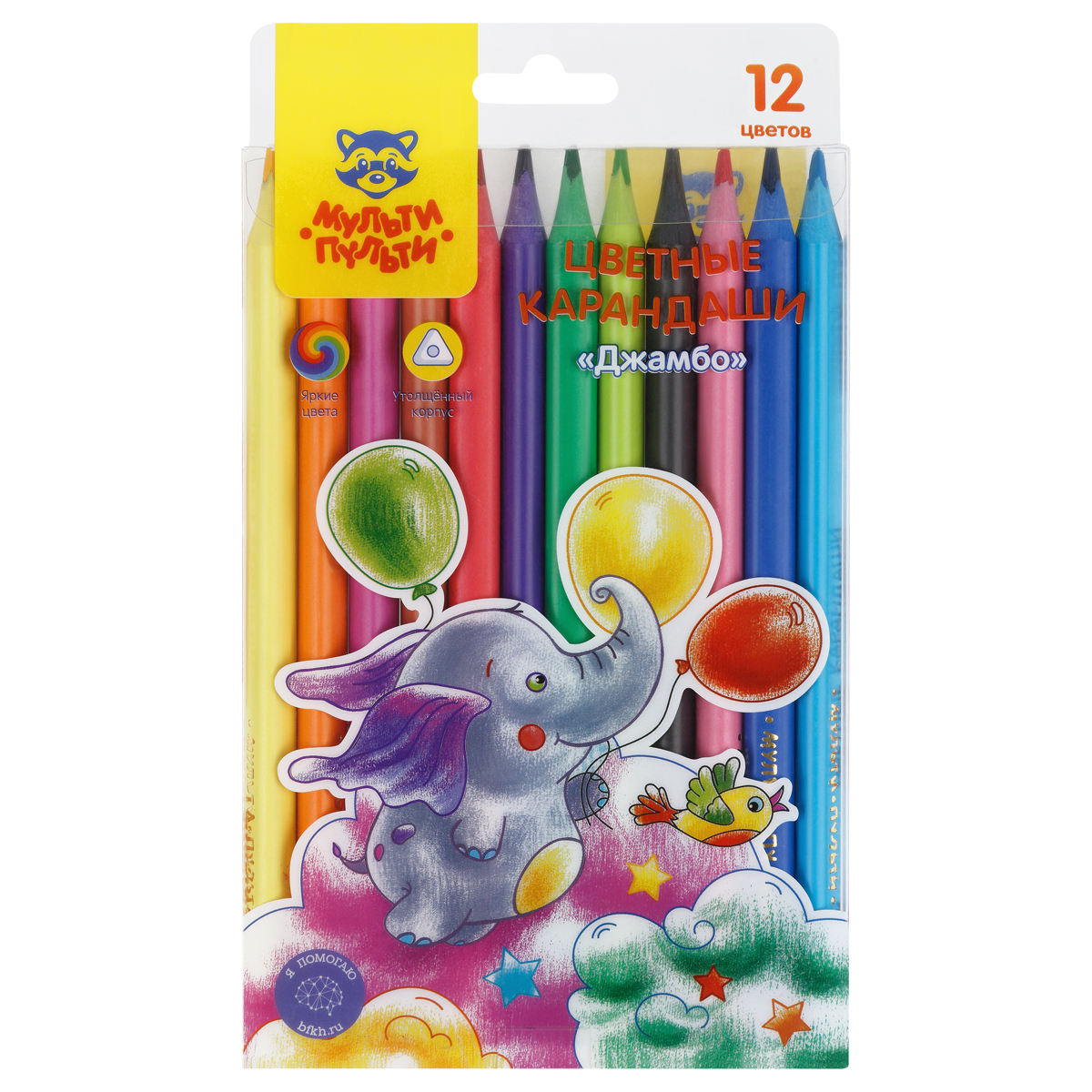 Карандаши цветные пластиковые Мульт-Пульти "Джамбо", 12цв., заточен., европодвес СP_48615