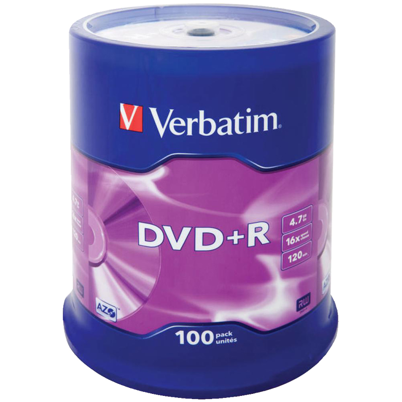 Диск DVD+R 4.7Gb Verbatim 16x Cake Box (100шт) 43551