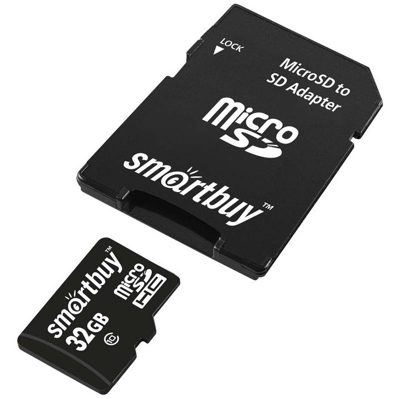 Карта памяти SmartBuy MicroSDHC 32GB, Class 10, скорость чтения 30Мб/сек (с адаптером SD) SB32GBSDCL