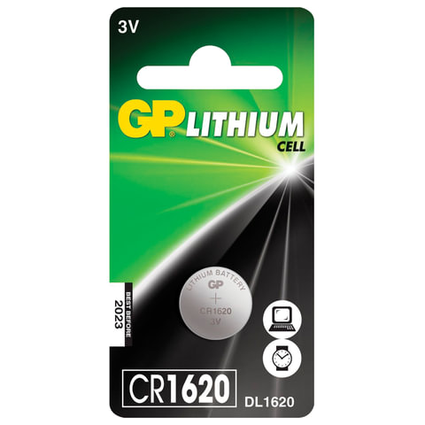 Батарейка GP Lithium, CR1620, литиевая, 1 шт, блистер, CR1620-7C1