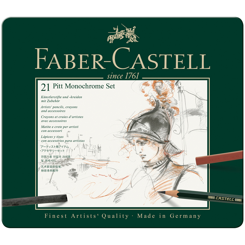 Набор художественных изделий Faber-Castell "Pitt Monochrome", 21 предмет, метал. кор. 112976