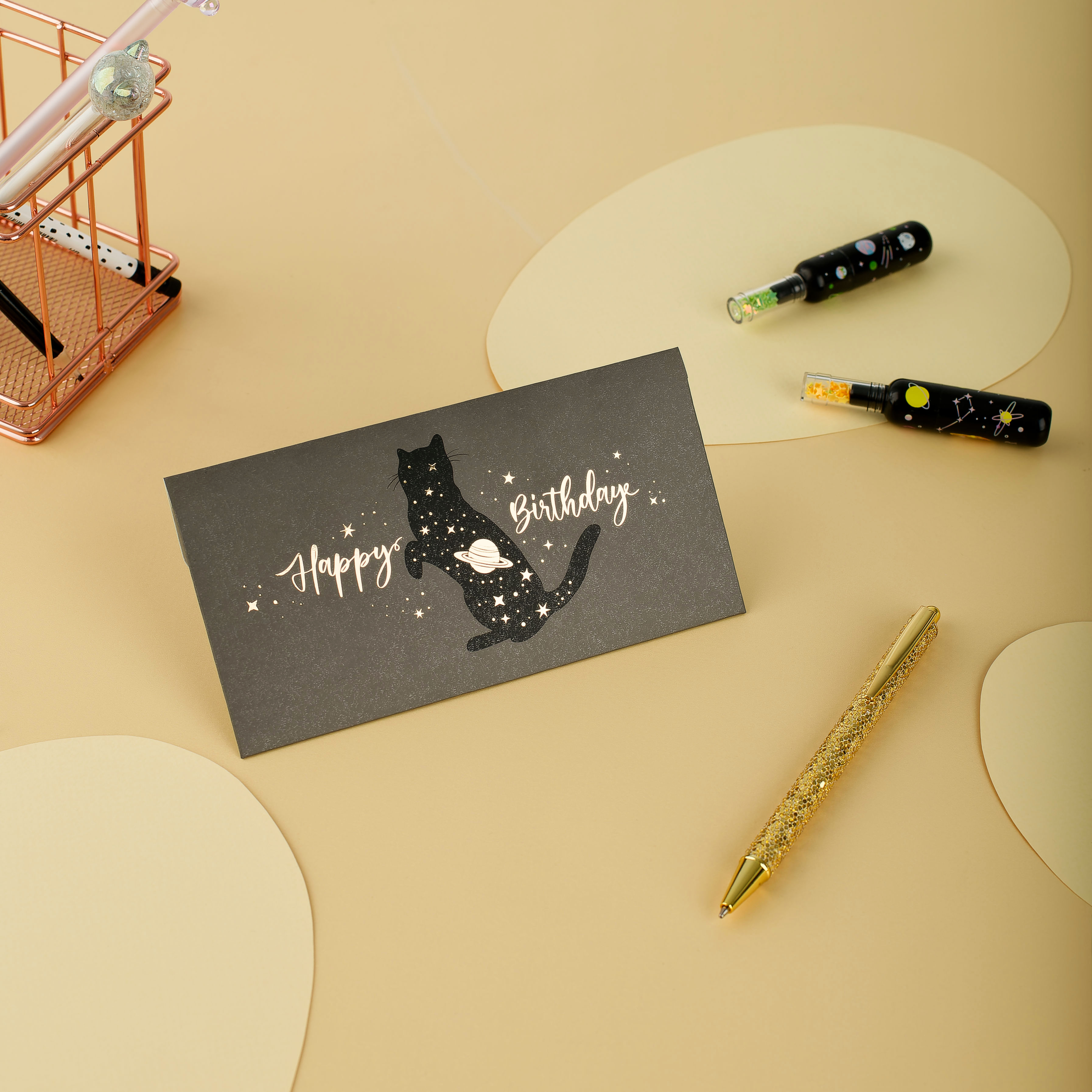 Конверт для денег MESHU "Happy Birthday. Space Cat", 85*164мм, мат. ламинация, фольга MS_55119