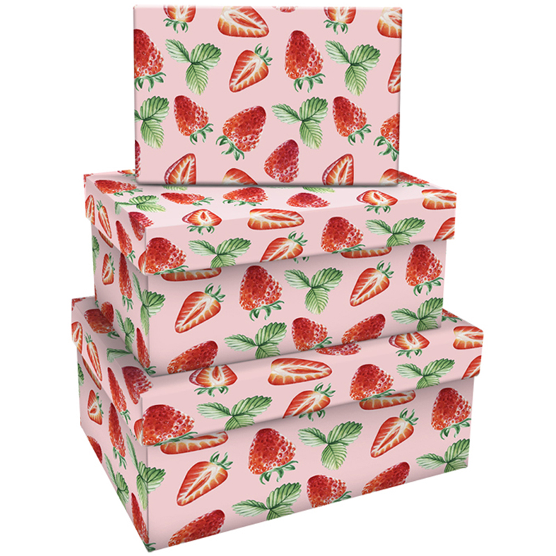 Набор прямоугольных коробок 3в1, MESHU "Strawberry", (19*12*7,5-15*10*5см) MS_46604
