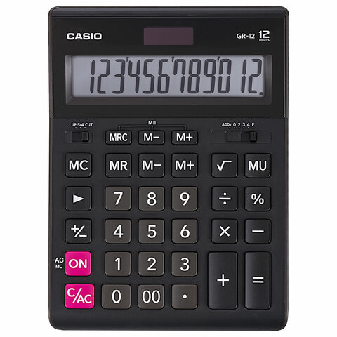 Калькулятор настольный CASIO GR-12-W (209х155 мм), 12 разрядов, двойное питание, черный, европодвес, GR-12-W-EP GR-12-W-EP