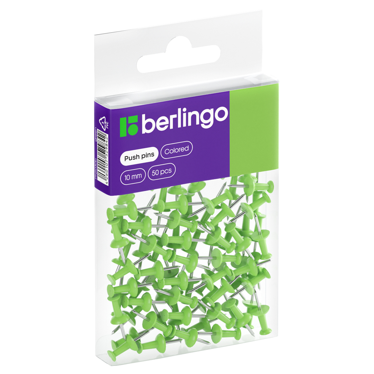 Кнопки силовые Berlingo, 50шт., цветные, ПВХ упак., европодвес, зеленые PN5030b
