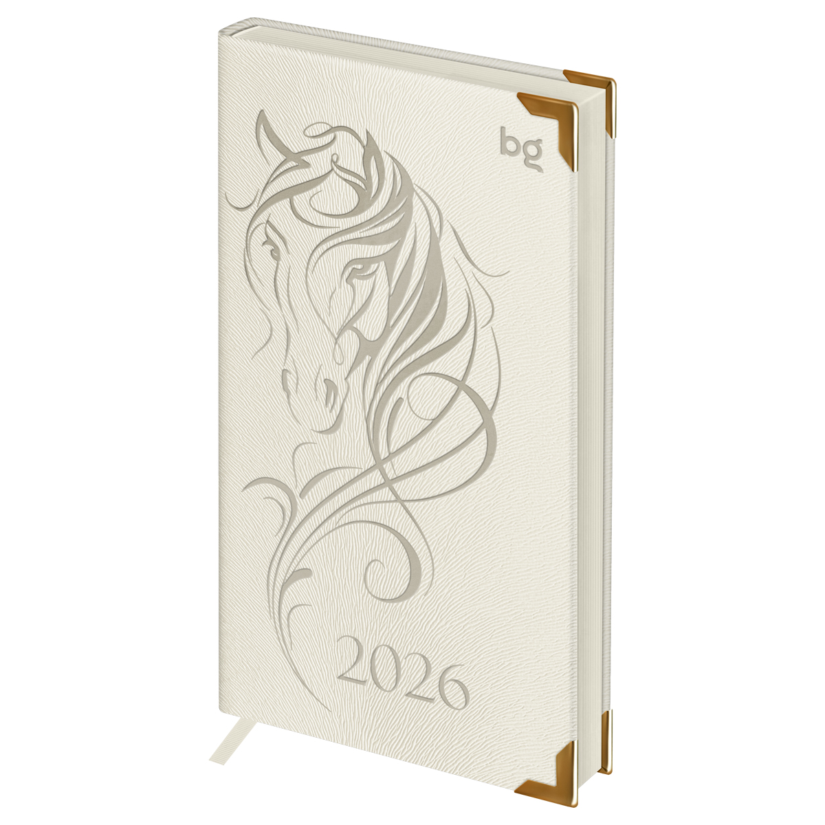 Еженедельник датированный 2026г., 90*165, 64л., твердый переплет, кожзам, BG "Horse. Pearl", жемчужный, цветной срез Wd_09831