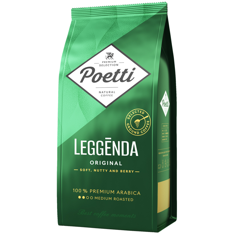 Кофе молотый Poetti "Leggenda Original", вакуумный пакет, 250г 18008