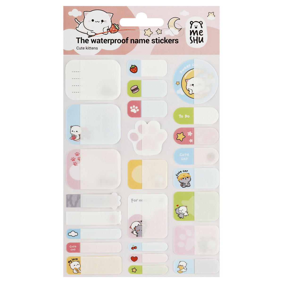 Наклейки бумажные для маркировки MESHU "Cute kittens", 11,5*20см, пакет европодвес MS_58134