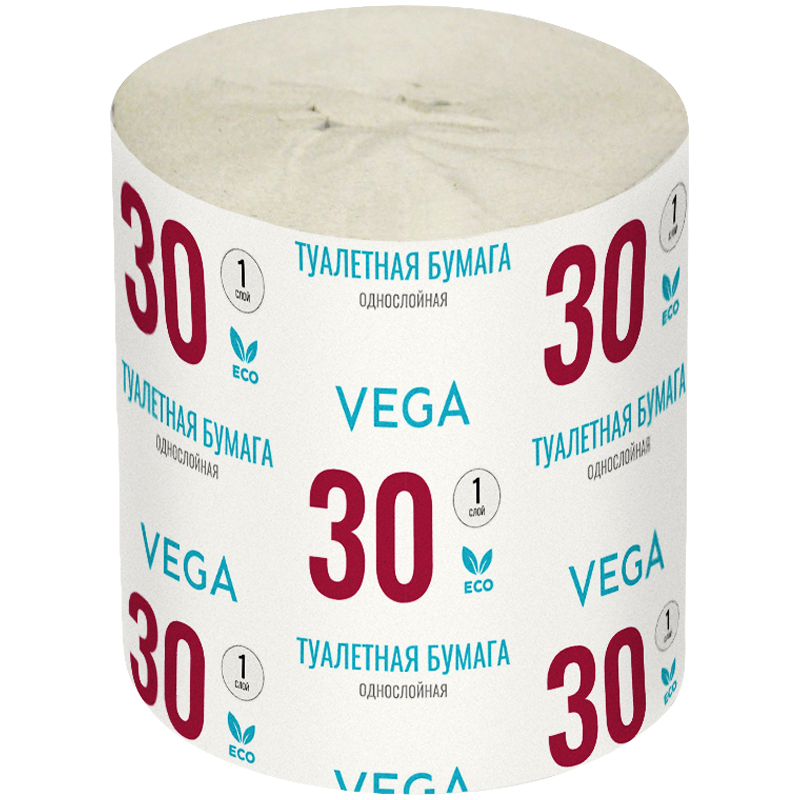 Бумага туалетная Vega, 1-слойная, 30м/рул., серая 339242