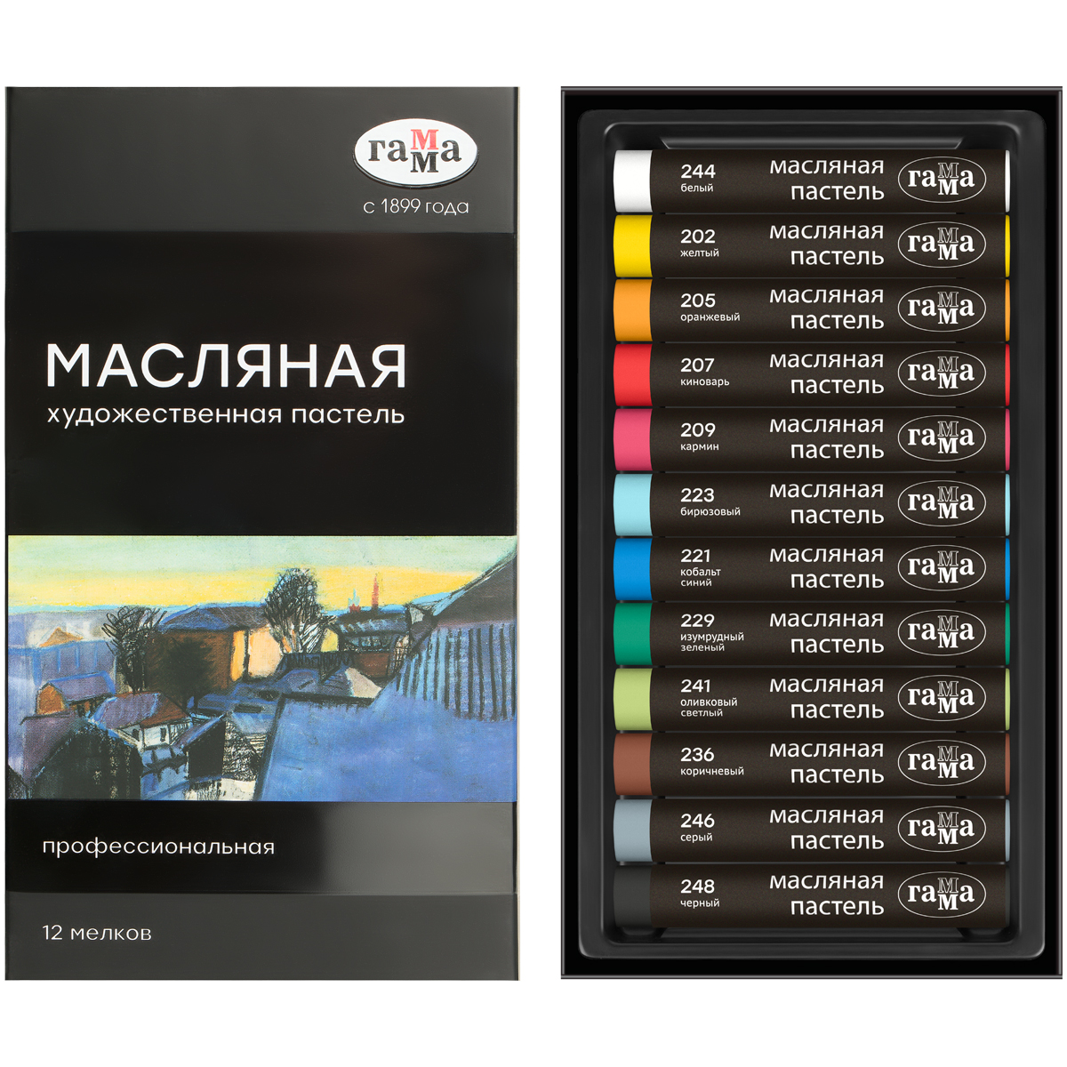 Пастель масляная Гамма, 12 цветов, картон. упаковка 5042312