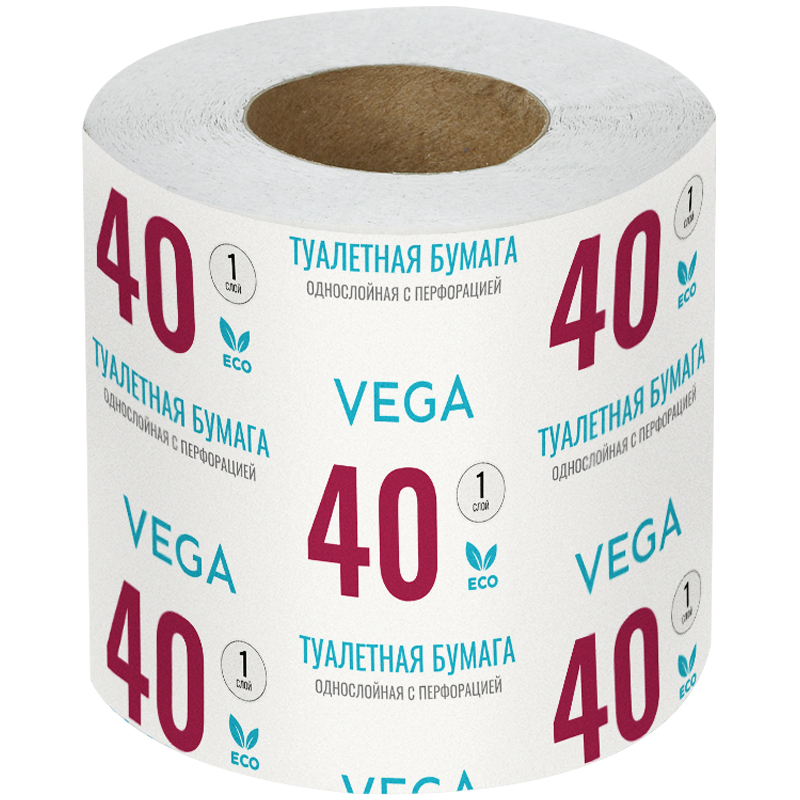 Бумага туалетная Vega, 1-слойная, 40м/рул., на втулке, с перф., серая 339241