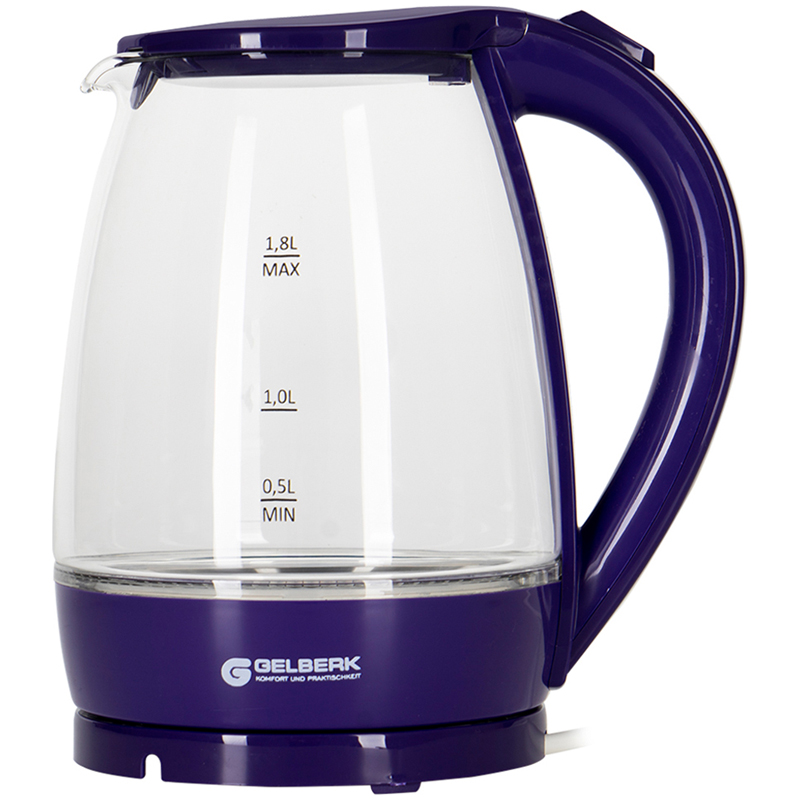 Чайник электрический Gelberk GL-471, 1,8л, 2000Вт, стекло/пластик, фиолетовый GL-471