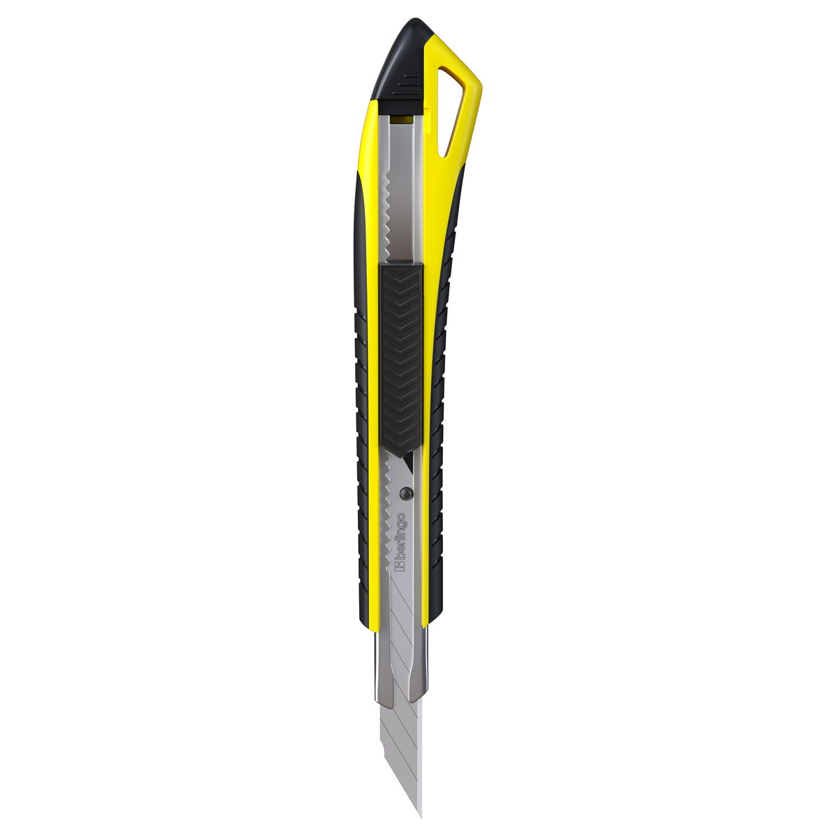Нож канцелярский 9мм Berlingo "Razzor 300", auto-lock, металл. направл., мягкие вставки, желтый, европодвес BM4131_b
